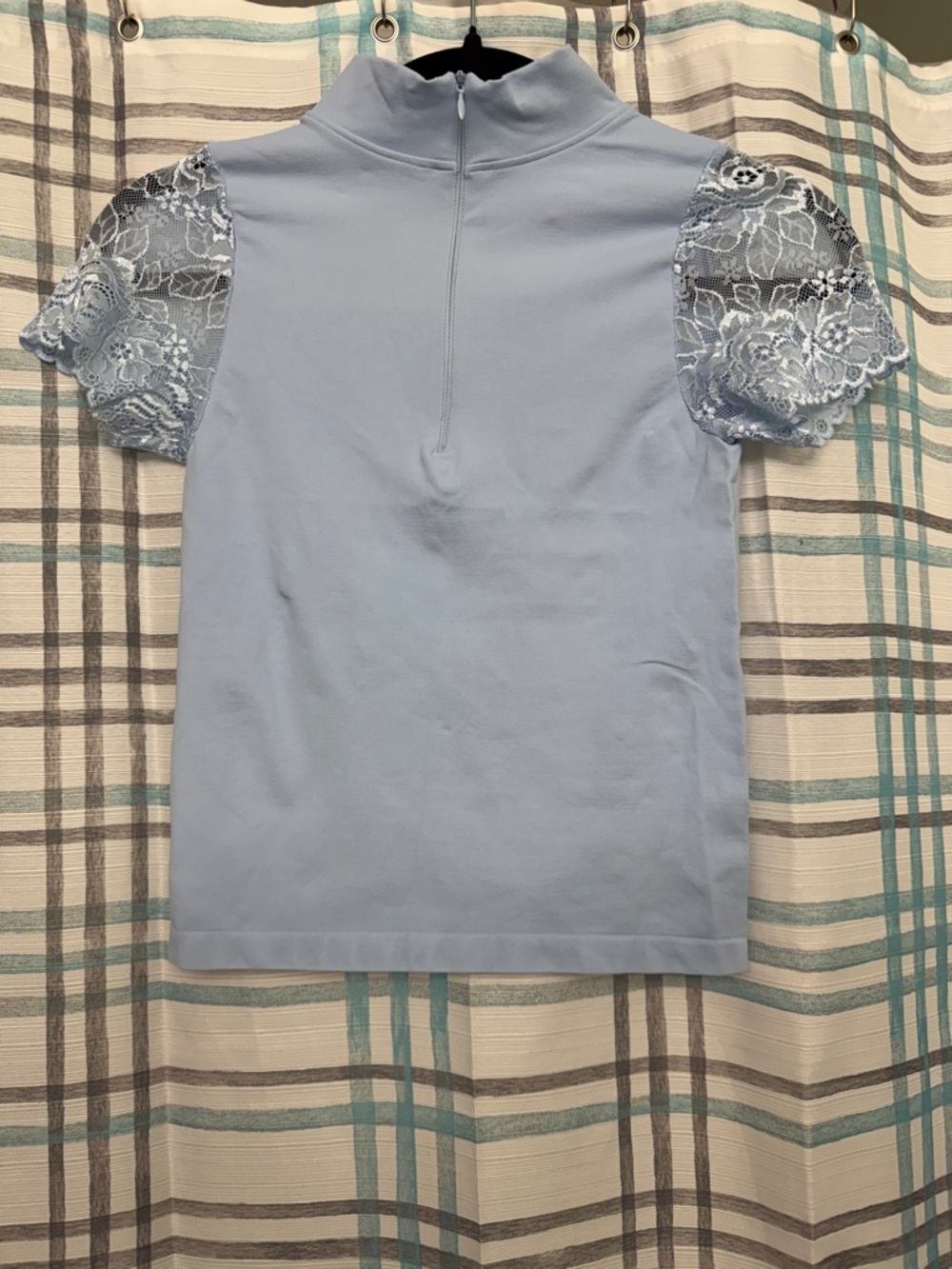 Women’s Light Blue Lace Puff Sleeve Short-Sleeve Top